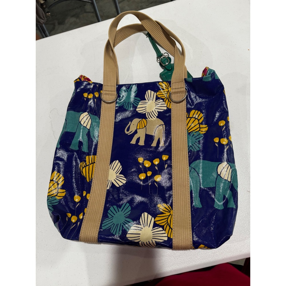 Fossil Key-Per Elephant Floral Coated Canvas Tote Bag Navy Blue Shopper